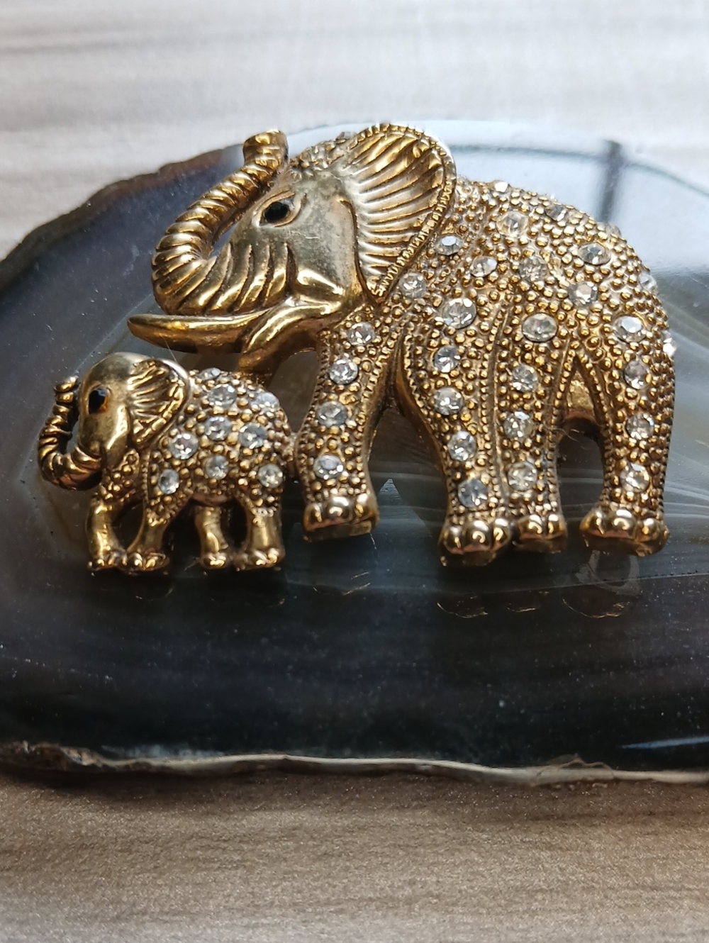 5 For $25 Gold Elephant Mother & Calf Crystal Brooch - Elegant Women’s Jewelry
